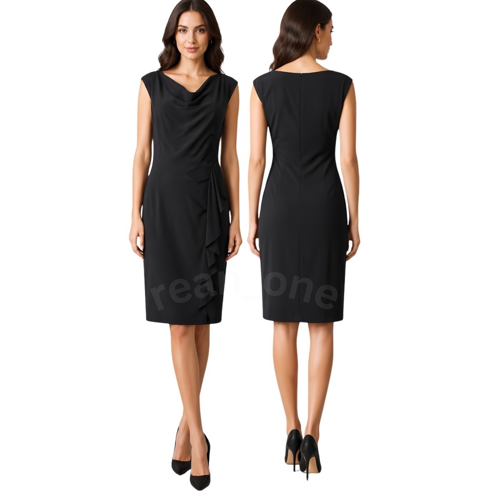 Evan-Picone Women's Classic Black Cap Sleeves Drape Neckline Cocktail Dress Sz 8 - Picture 1 of 13